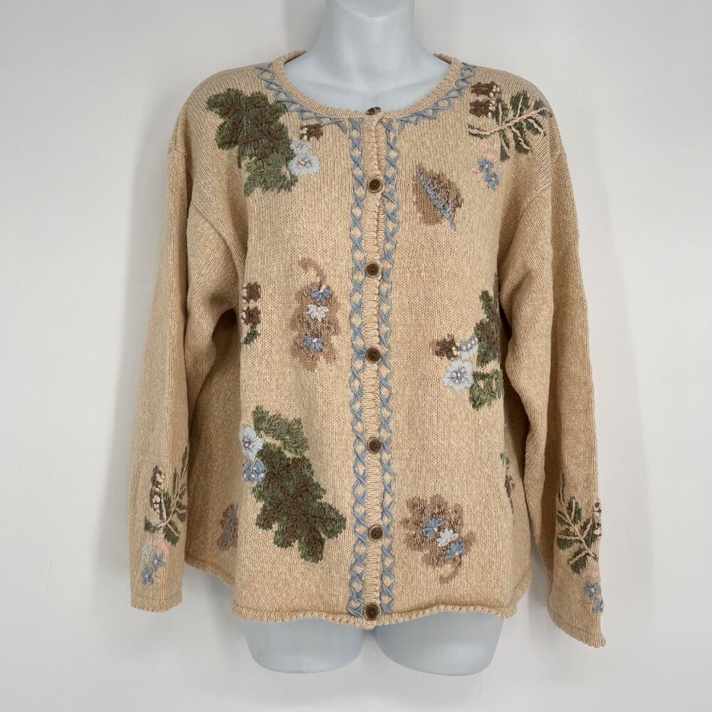Jantzen Classics Hand Embroidered Button front Cardigan